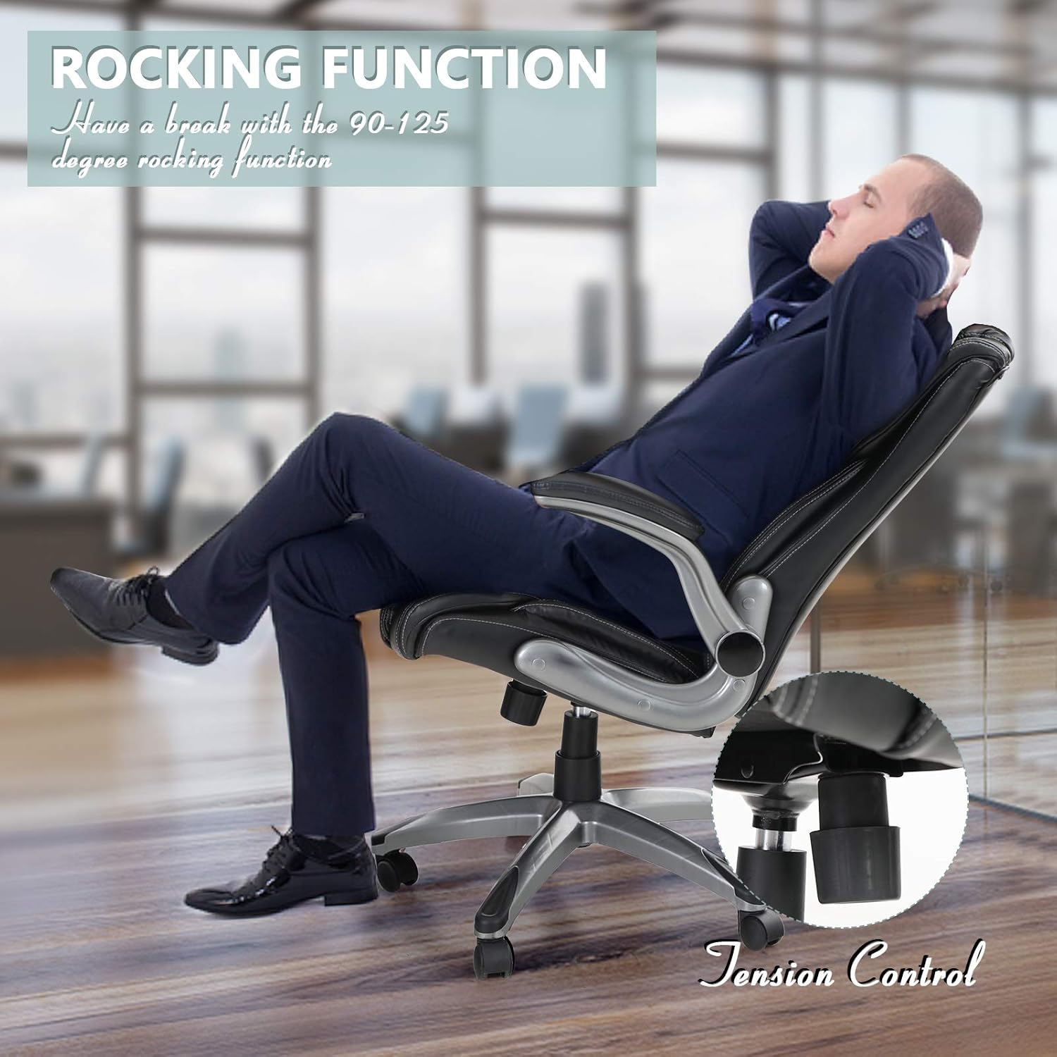 ALPHA HOME High Back Executive Chair Ergonomic Office Chair Managerial Computer Desk Chair Flip Up Armrest Big Tall Adjustable Height PU Leather Task Chair Rolling Swivel Chair-Capacity 400LBS: Kitchen & Dining