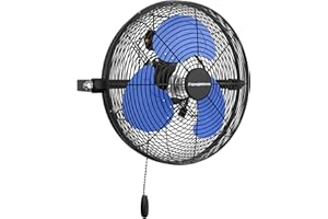 FANQIEBROS 12 IN High Velocity Wall Mount Fan, 3 Speed Industrial Wall Fan with Sealed Motor, 2500 CFM Adjustable Air Circulator for Garage, Commercial, Greenhouse, Warehouse & Gazebo Use, UL Listed