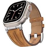 Bouixel Top Grain Genuine Leather Compatible with Apple Watch Ultra 3 Band 49mm 46mm 45mm 44mm 42mm, Rugged Metal Connector Band Strap for Women Men iWatch Ultra 2/1 Series 11 10 9 8 7 6 5 4 3 SE