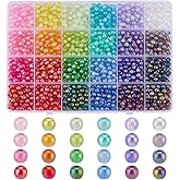 PH PandaHall 1440pcs 6mm Acrylic Round Beads for Jewelry Making, 24 Colors Transparent AB Color Rainbow Beads Shiny Loose Spacer Bead Bulk for Bracelet Necklace Earring Jewelry Making DIY Crafts