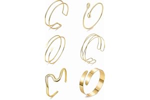 Masedy 6PCS Gold Arm Cuff Bracelets for Women Upper Armband Open Adjustable Wrist Arm Bangle Bracelets Set Minimalist Thin Stack Coil Swirl Trendy Armlet Jewelry
