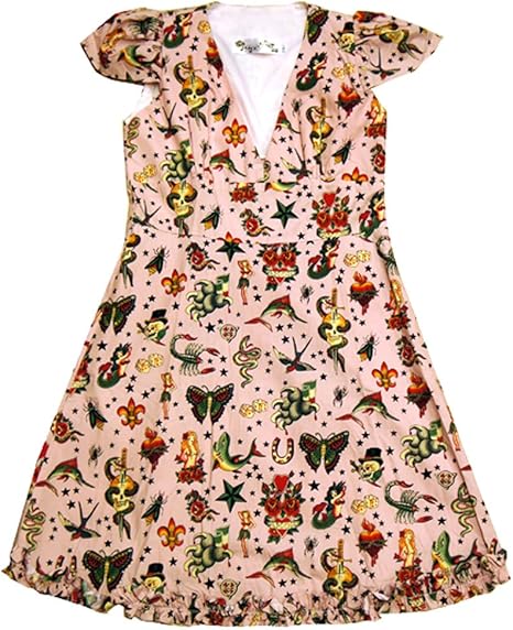 Amazon Co Jp 小悪魔アメリカンタトゥー ワンピース 袖つき ピンク S M L 服 ファッション小物