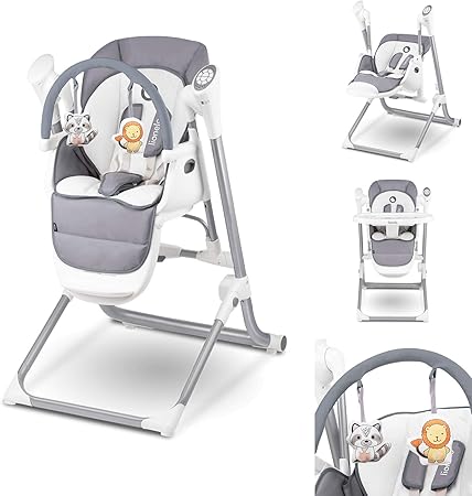 Lionelo Niles 2en1 Chaise Haute Bebe Et Balancelle Bebe Fonctionnement Silencieux Ceintures De Securite A 5 Points Barre A Jouets Repose Pieds Plateau Reglable Gris Amazon Fr Bebes Puericulture