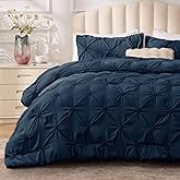 BEDELITE Navy Queen Comforter Set - 3 Pieces Boho Pintuck Bedding Comforter Sets, Lightweight Soft & Warm Bed Comforter Queen with 2 Pillowcases for All Season