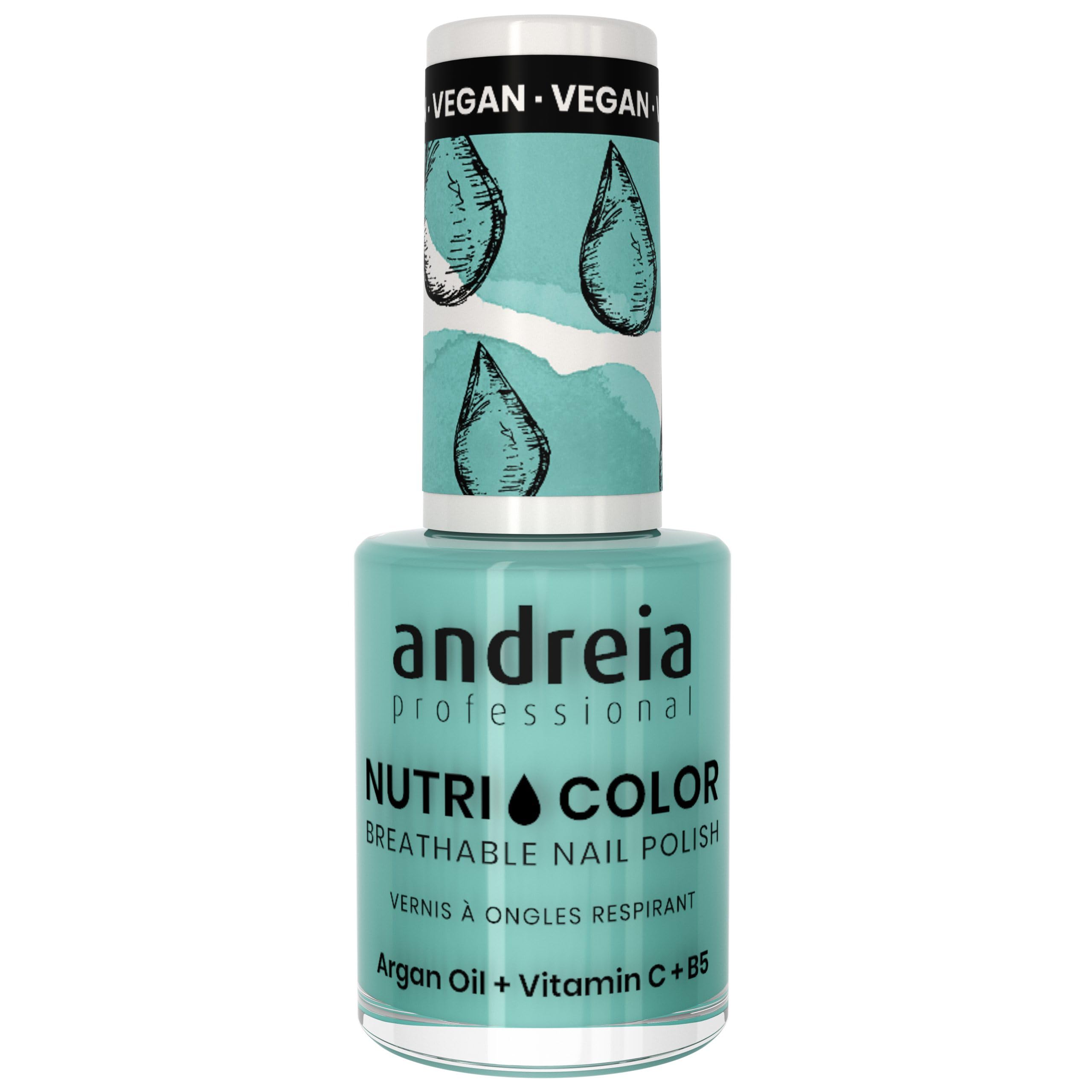 Andreia Professional NutriColor Breathable Nail Polish - Vegan and Cruelty-Free DIY Nail Art Nail Polish with Long Lasting Gloss Finish ColourNC33 Light Turquoise 10.5ml
