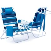 WTVIDAS Beach Chair 2 Pack, Mesh Fabric 5 Positions Folding Reclining Beach Chair with Backpack Straps, Cooler Bag &amp; Cup Holder for Outdoor Lawn Camping