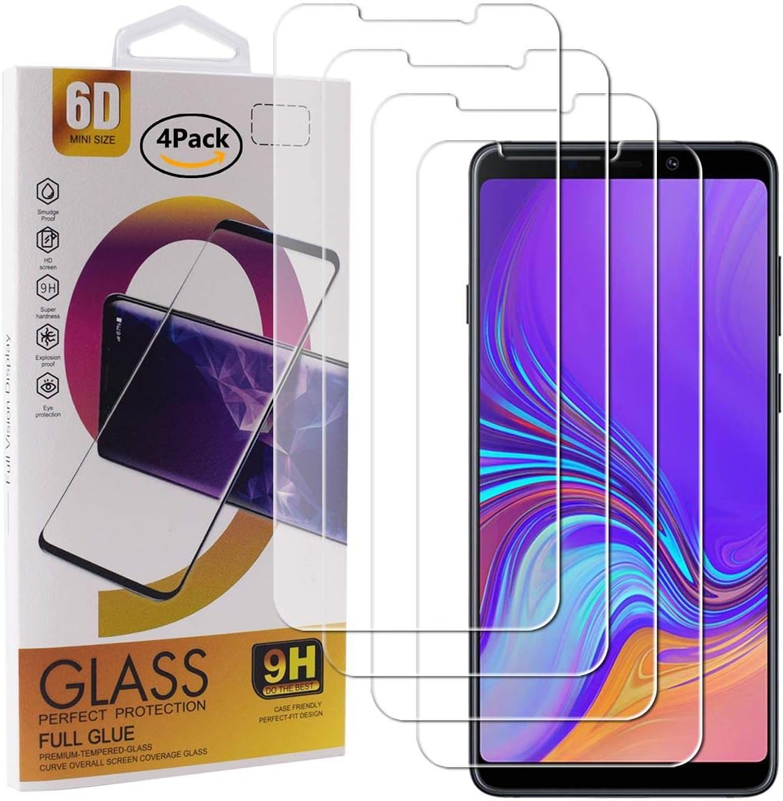 Guran 4 Pack Tempered Glass Screen Protector For Samsung Galaxy A9 2018 Smartphone Scratch Resistance Protection 9H Hardness HD Transparent Shatter Proof Film