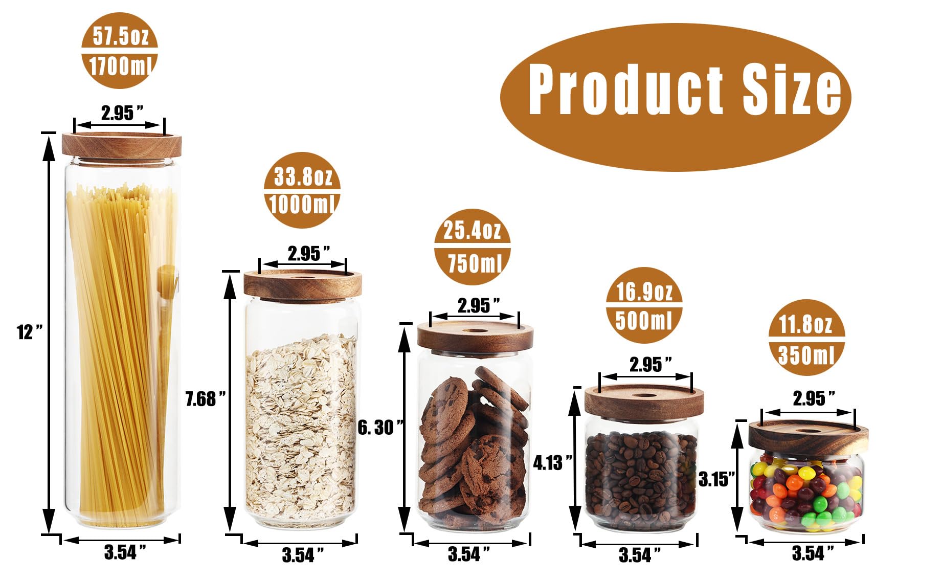 REFSAVER Glass Jar with Lid Coffee Canister with Airtight Bamboo Wooden Lid Glass Storage Containers for Candy,Tea,Coffee,Sugar,Cookie,Spice 5Pack