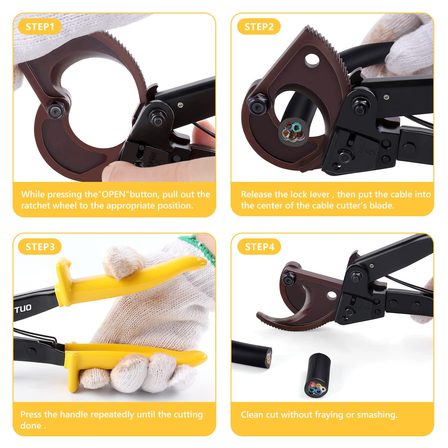 Flytuo FT-325 Ratschenkabelschneider Schwerlast-Werkzeug für Aluminium, Kupfer und elektrische Kabel bis zu 240mm² 6