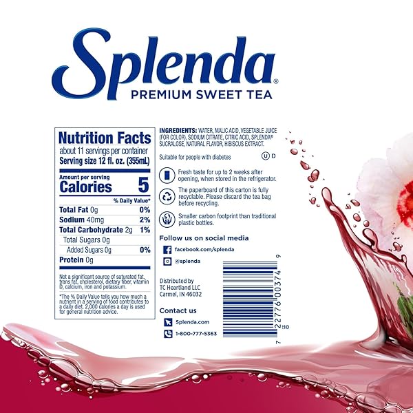 SPLENDA PREMIUM SWEET TEA ON TAP, 1 GALLON BAG IN BOX READY TO DRINK LIQUID, HIBISCUS TEA, 128 FL OZ