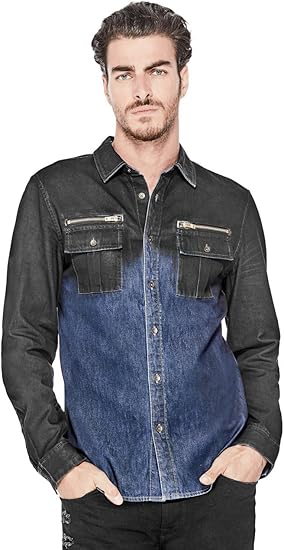 guess denim shirt mens
