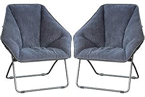 Zenithen Limited Hexagon Portable Durable Folding Comfortable Metal Frame Dish Chair for Gaming, Bedrooms, Dorm Rooms, and Living Rooms, Gray Corduroy (Pack of 2)
