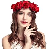 June Bloomy Rose Floral Crown Garland Flower Headband Headpiece for Wedding Festival