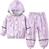 Fewlby Kids Rainsuit Girls Cartoon Raincoat Set, Toddler Waterproof Rain Jacket and Pants Child Rainset Rainwear