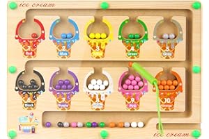 AluAbi Magnetic Color and Number Maze, Wooden Color Matching Learning Counting Magnet Puzzle Board Montessori Toys, Toddler Educational Fine Motor Skills Learning Toys for Boys Girls 3+ Years Old