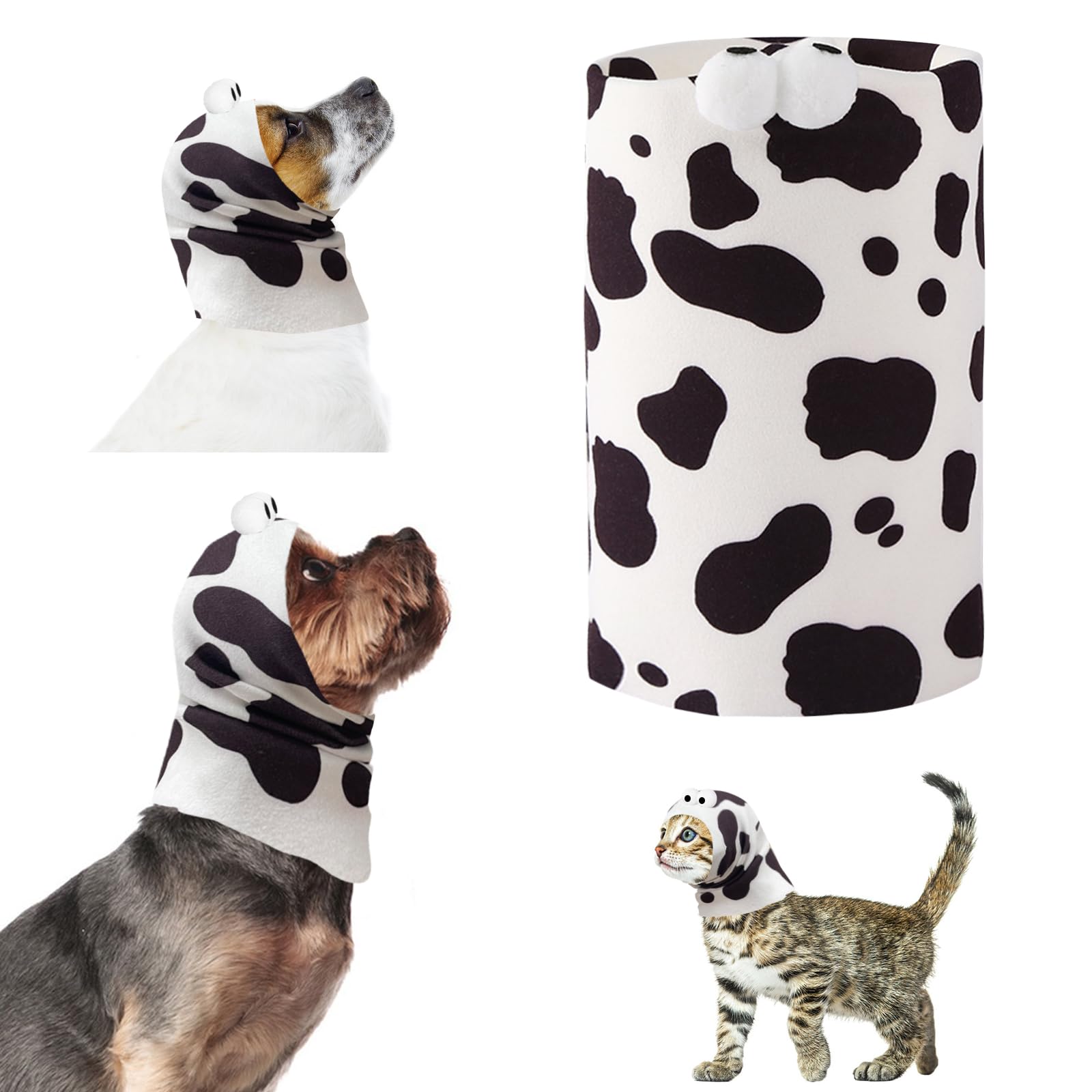 Yoolhamy Dog Snood Ear Protectors for Grooming, Noise Protection, Neck and Ears Warmer Headwear for Dogs and Cats Bathing (Cow, L)