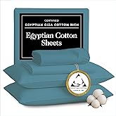 Certified Egyptian Cotton Sheets Optimally Blended with Long Staple Cotton - Full Size Bed Sheets Set - Silky-Soft Luxury Sateen Sheets - Wrinkle-Resistant, Skin Friendly & Breathable