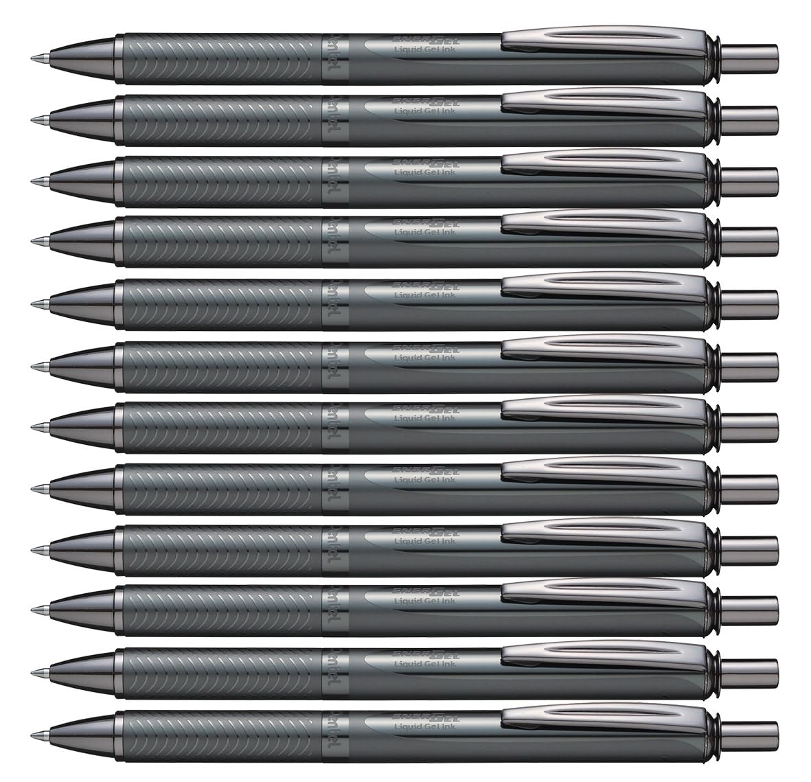 Pentel BL407 Energel Sterling Retractable Rollerball Pen, Smoke Grey Barrel, Black ink (Pack of 12)