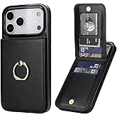 KIHUWEY for iPhone 17 Pro Max Case Wallet with Credit Card Holder, 360° Rotation Ring PU Leather Magnetic Clasp Kickstand Heavy Duty Protective Cover for Women and Men 6.9 Inch (Black)