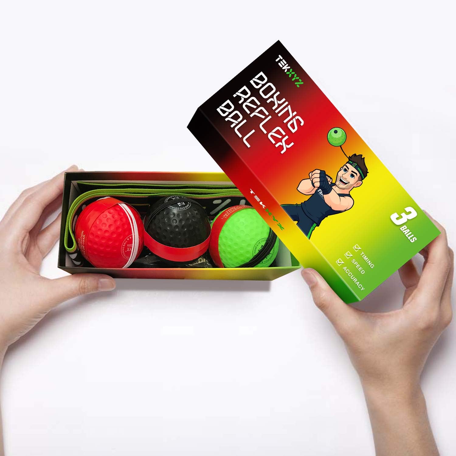 TEKXYZ Boxing Reflex Ball, 3 Difficulty Levels Boxing Ball with Headband, Softer Than Tennis Ball, Perfect for Reaction, Agility, Punching Speed, Fight Skill and Hand Eye Coordination Training : Sports & Outdoors
