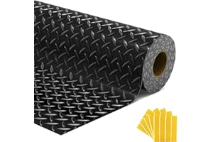 HOBUSKA 7.5x18 FT Garage Floor Mat, Flooring Roll with 20Pcs Tapes, 135 sqft Diamond Plate PVC Rubber Trailer Mat, Non-Slip Floor Mat for Garage, Warehouse, Gyms, Trailer, Pickup Truck (Black)