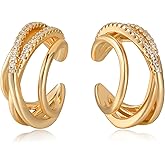 DREMMY STUDIOS Gold Ear Cuff Earrings for women 14K Gold Plated Ear Cuff Non Piercing Cubic Zirconia Tiny Ear Cuffs Layed Huggie Hoops No Pierced Ear Cartilage Clip on Wrap Hoop CZ Cuff Earrings