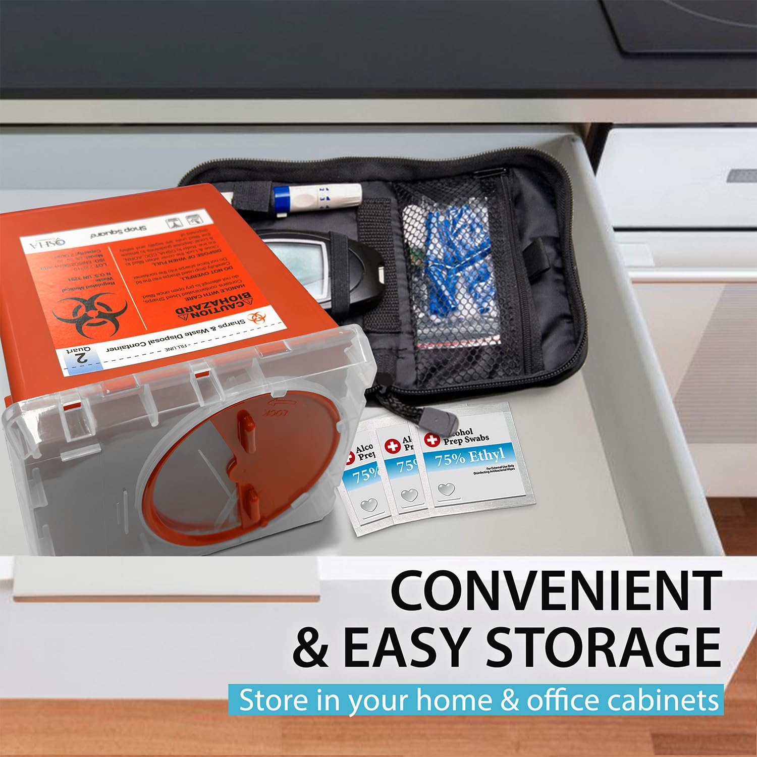 Sharps Containers for Home and Professional Use, 2 Quart Needle Disposal (3-Pack), Syringe Disposal for Home, Biohazard Containers