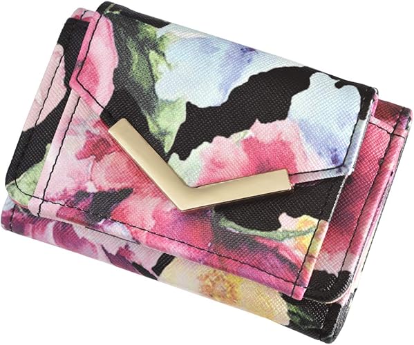 Amazon Co Jp Giselle ミニ財布 レディース 財布 三つ折り ミニウォレット コンパクト 小さい 薄型 小銭入れ カード入れ 3つ折り 花柄 無地 花柄ブラック ジュエリー