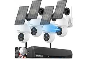 OHWOAI 《Solar PTZ Camera & 100% Wire-Free》4CH 4MP Solar Cameras for Home Security Outdoor Wireless System with 2-Way Audio,Expandable with 10-Ch NVR for Solar, Wireless, and Plug-in PTZ