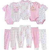 Ruliby Baby Bodysuit and Pant Set 10-pcs Cotton Soft Newborn Boy Girl Clothes Outfits