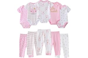 Ruliby Baby Bodysuit and Pant Set 10-pcs Cotton Soft Newborn Boy Girl Clothes Outfits