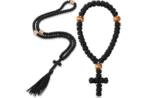 Quelay 2 Pcs Handmade Orthodox Prayer Rope 100 Knot and Christian 33 Knot Greek Prayer Bracelet Protection Blessing Cross Charm Tassel Car Hanging Charm Gift(Black,Stylish Style)