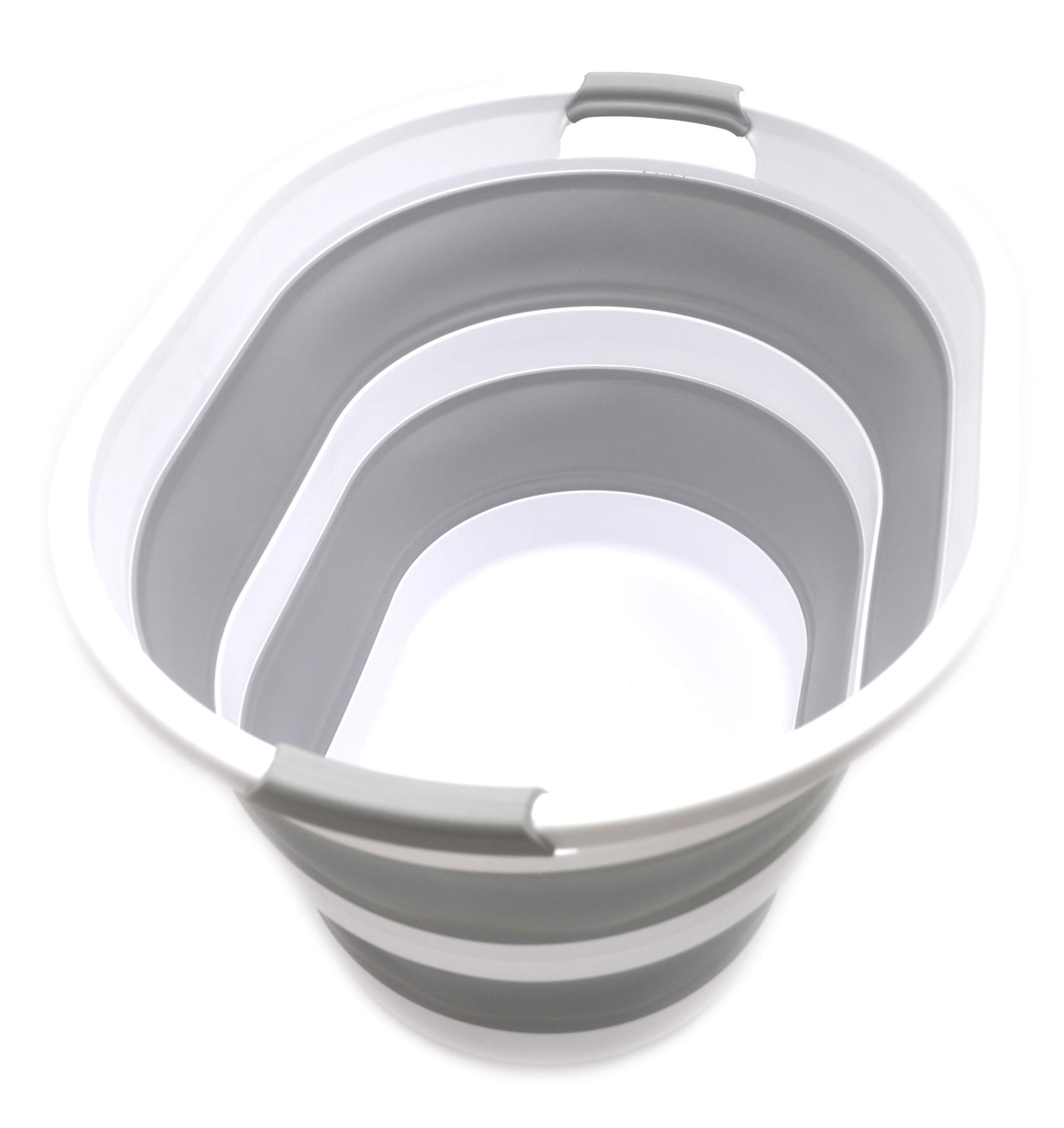 SAMMART - 34L Collapsible Plastic Laundry Basket-Oval Tub/Basket-Foldable Storage Container-Portable Washing Tub-Space Saving Laundry Hamper/Water Capacity 29L (Grey)