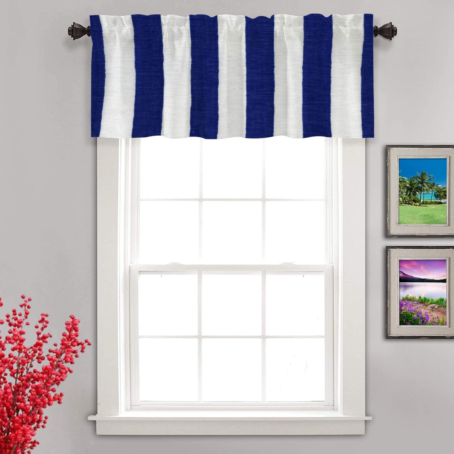 Shrahala White Blue Striped Kitchen Valances Half Window