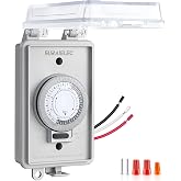 SURAIELEC 20A 2400W Heavy Duty Hardwired 24 Hour Mechanical Timer Switch | 120V 1HP Outdoor Power Controller, Waterproof Junction Box, RV Outlet, Pool Lighting, Security Lights, Christmas Decorations