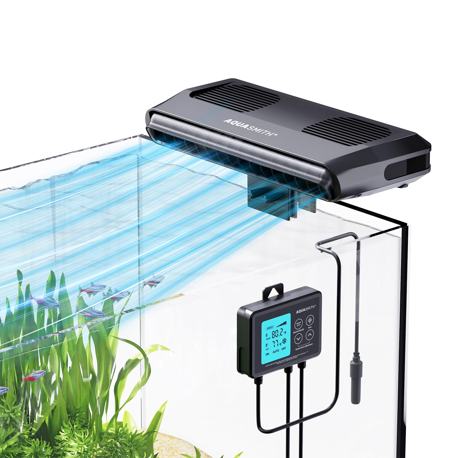 Photo 1 of AQUASMITH Aquarium Chiller Fan,Fish Tank Cooler with Temperature Control,Minimum Setting 59?,Auto Start/Stop,Refrigeration Effect 3-7?,3-Speed Modes,for Axolotl Seawater Freshwater Coral Grass Tank