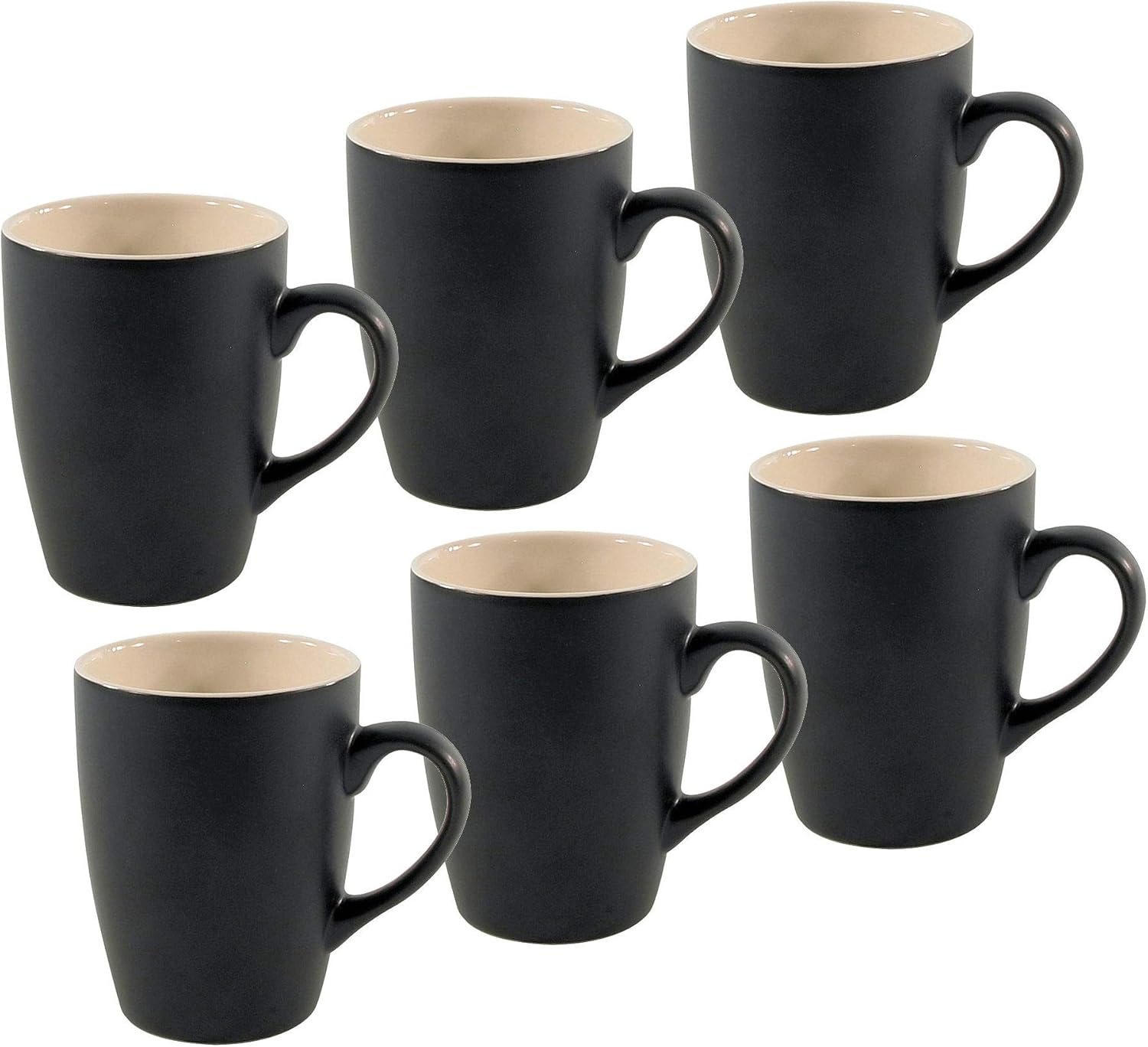 Spetebo Kaffeetasse 340 ml aus Porzellan in schwarz matt - 6er Set - Kaffeebecher Tasse Becher