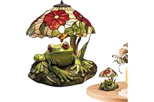 Frog and Flower Table Lamp, Frog and Flower Stained Lamp | Rustic Garden Stained Glass Design, for Nightstand Kitchen Dining 