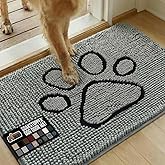 GORILLA GRIP SOAKSTOPPER Dog Door Mat, 36x24 Machine Washable Rug Absorbent Doormat Captures Moisture Mud Dirt, Quick Dry Soft Chenille Entryway Rugs Indoor Entrance Mats for Dog Paws, Paw Grey