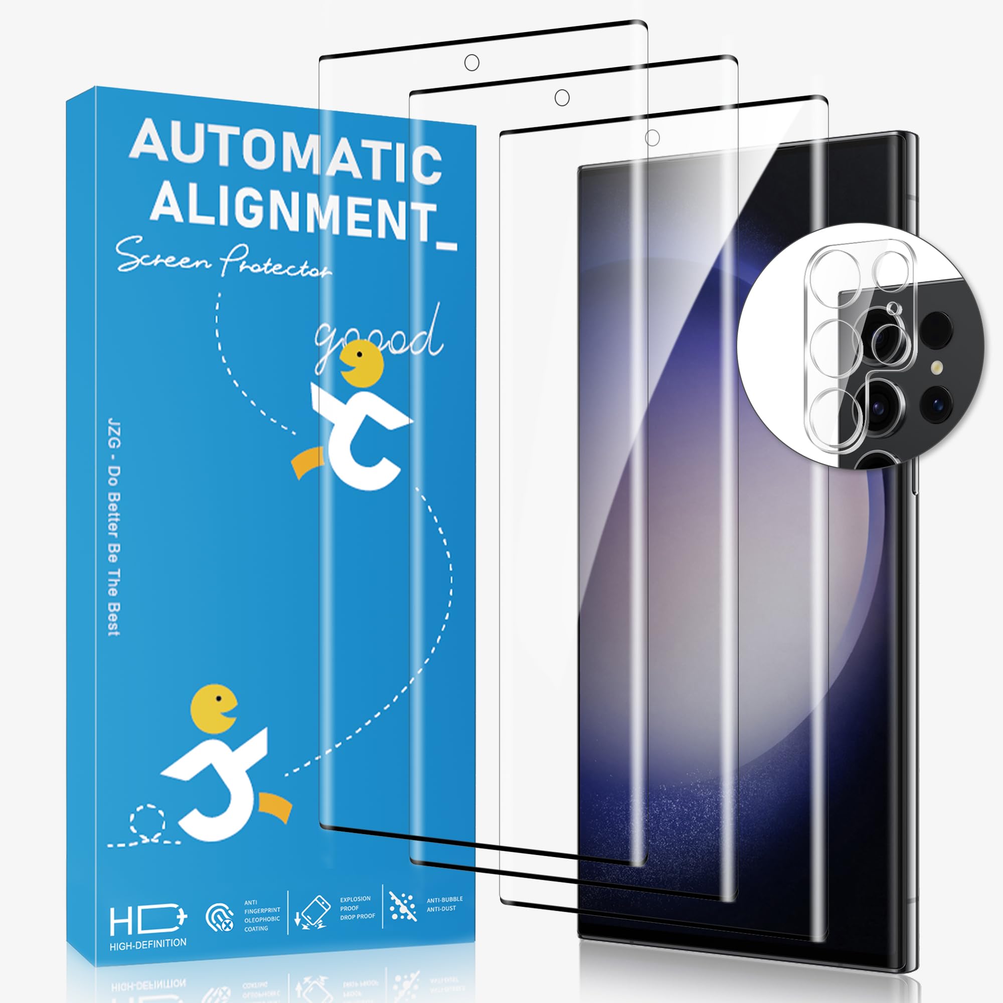 IKABO 3+2 Pack for Samsung Galaxy S23 Ultra Screen Protector & Camera Lens Protector, Ultrasonic Fingerprint Compatible, 3D Curved Anti-Scratch, Bubble-Free Installation