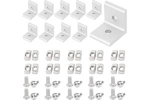 ORGRY 10pcs 2 Hole Inside Corner Bracket for 4040 Aluminum Extrusion 10mm Slot, 2020 Silver L Corner Bracket 90 Degree with 20pcs M8 T Nuts,20pcs M8 Hex Screw,1pcs Wrench