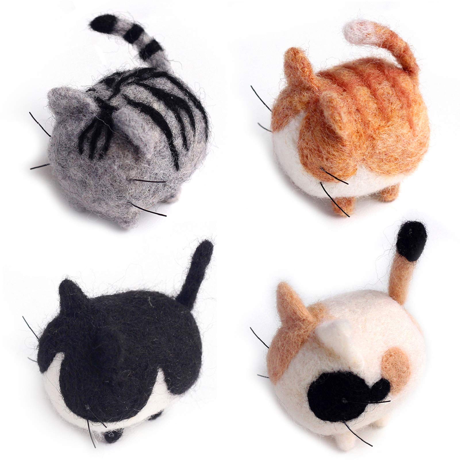 Feltsky Cat Needle Felting Kit for Beginners - Soft Wool Fiber - Easy Instruction - 4 Options - 3.5 * 3.5 * 4cm (4 Pack)