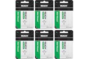 REACH Waxed Dental Floss, Mint, Plaque Remover for Teeth, Shred Resistant, Floss Slides Smoothly, Easy to Use, Waxed, Deep Cleaning Teeth, Oral Care, PFAS Free, for Adults & Kids, 6 Pack, 200 yd
