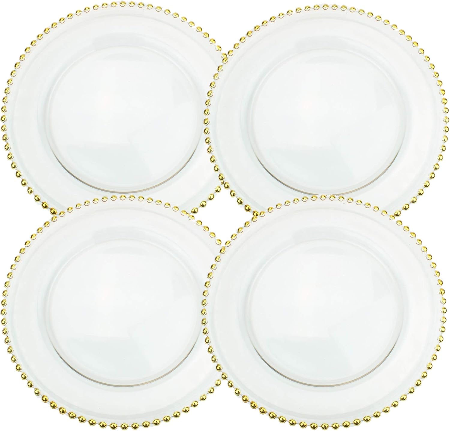  | Clear Glass Charger 12.6 Inch Dinner Plate With Beaded Rim - Set of 4 - Gold: Charger & Service Plates