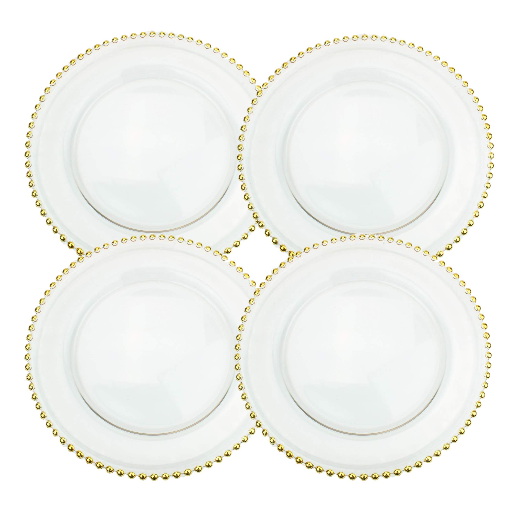 Ms Lovely Clear Glass Charger 12.6 Inch Dinner Plate with Beaded Rim - Set of 4 - Gold