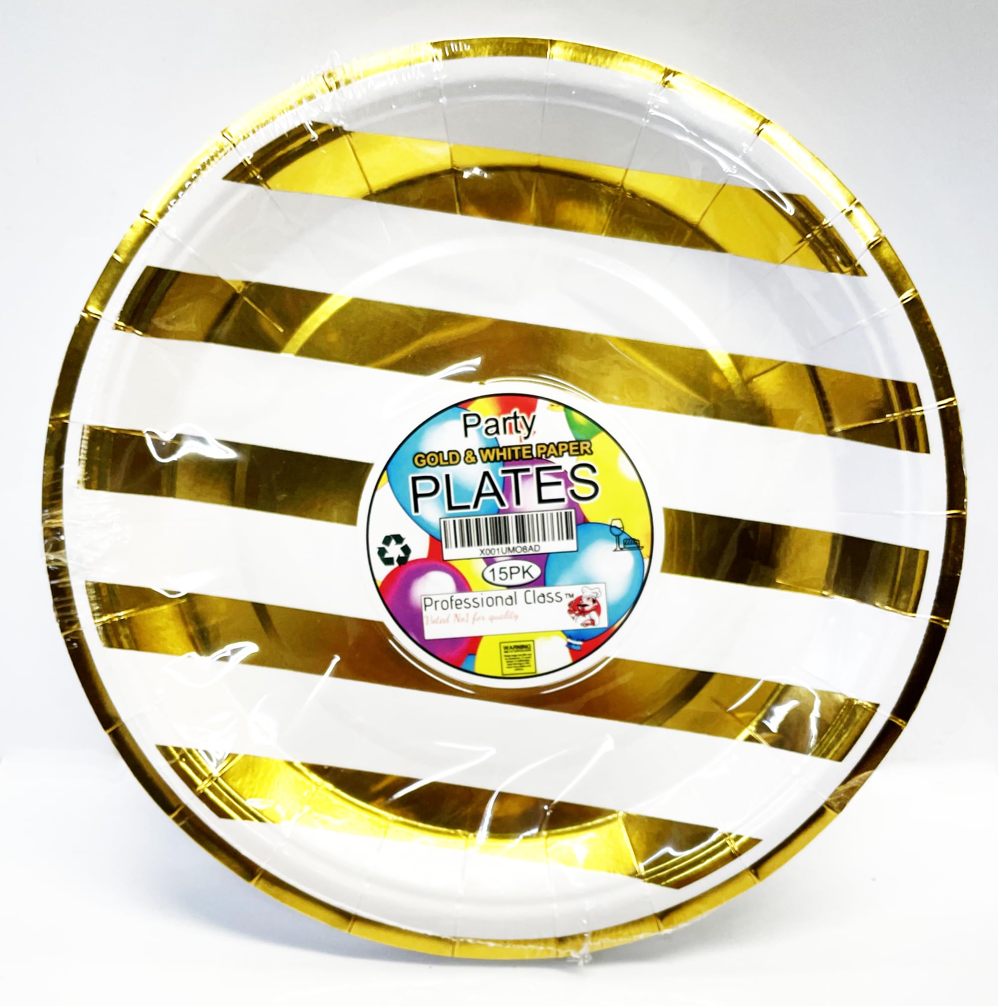 Professional Class- Voted No.1 for Quality White & Gold Round Paper Party Plates Pack of 15-9" inches Pack of 15