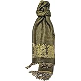 Gaelsong, Celtic Knot Reversible Scarf for Women, Olive/Mustard Radiant Color, Beautiful, Made in Ireland Gift, Green