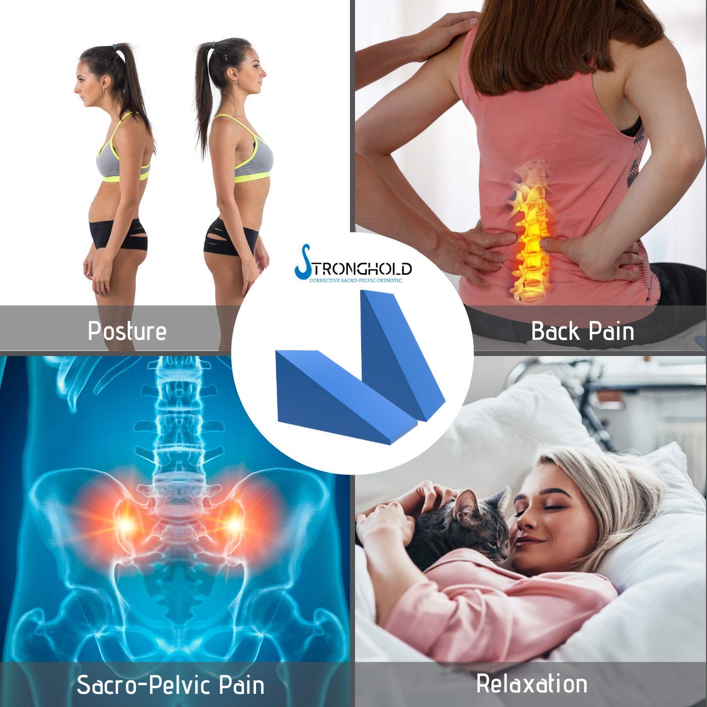 OrthoTrust Stronghold Pelvic Sacral Blocks Set High-Density Foam Wedges - Royal Blue Set