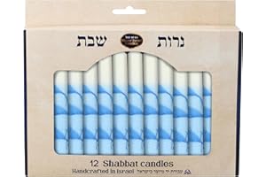 SHALHEVET LIGHT Safed Candle Company Shabbat Candles Box Set Hand Dipped Made in Israel (White/Blue)