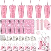 Nuogo 6 Sets New Parent Shower Prizes for Player Winners Adults Include Plastic Tumbler Notebook Scented Candles Ballpoint Pen Gift Bag, Party Player Winner Gifts (Pink Color,Bow Style)